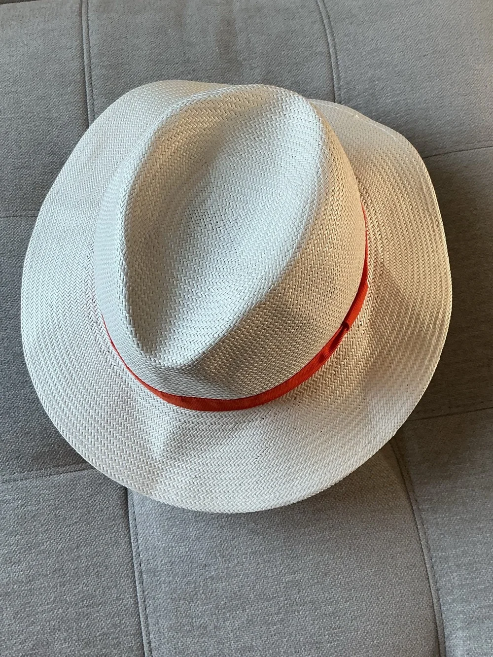 Italian Panama Soft Straw Hat Orange Band Made in Italy Monoprix  56 cm Summer